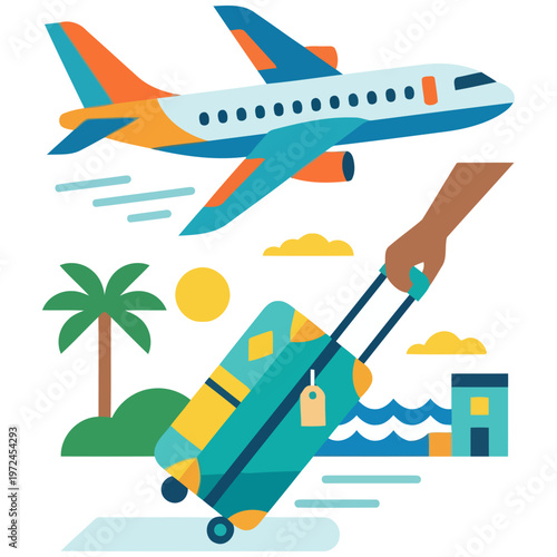 Hand Pulling Suitcase for Summer Vacation and Travel Concept