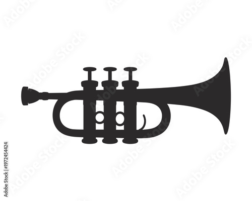 Silhouette of a Trumpet on White Background brass instrument