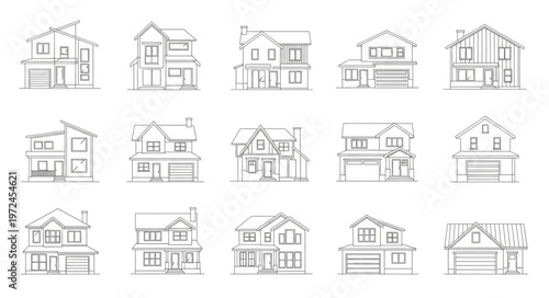 Various House Architectural Line Drawings.