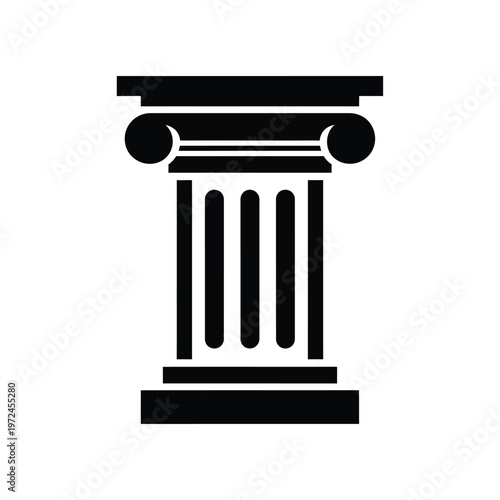 A stark black and white illustration depicting a classical architectural column with ionic volutes high quality professional