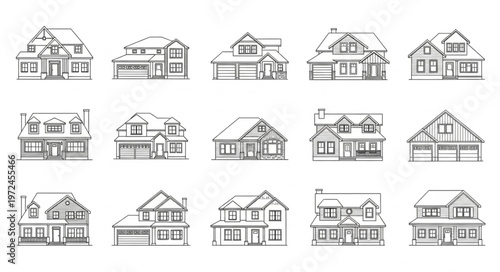 Various House Architectural Line Drawings.