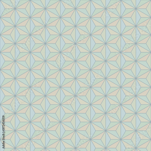 Seamless Japanese geometric pattern, Asanoha hemp leaf design in smoky green and muted pastel tones