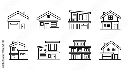 Various house line art designs.