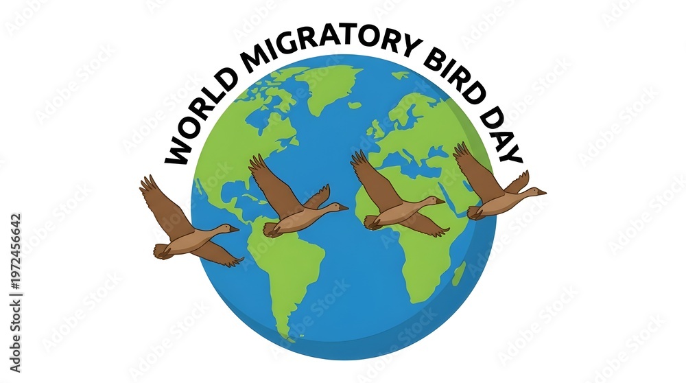 Naklejka premium A colorful illustration of the Earth celebrating World Migratory Bird Day