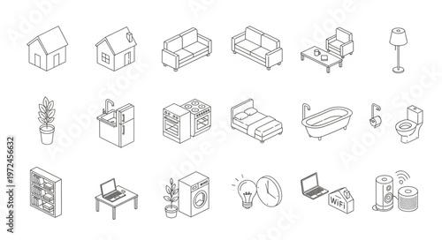 Various office furniture icons.