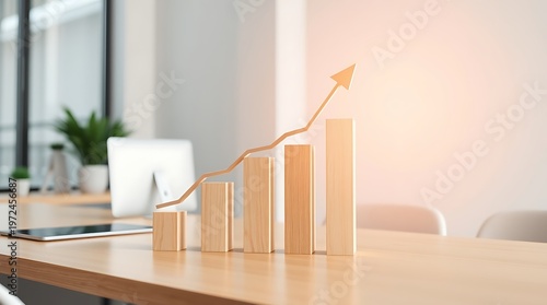 Financial Success Concept with 3D Growth Graph and Upward Arrow