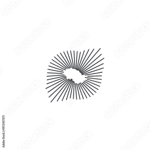 Geometric shape with radiating lines.