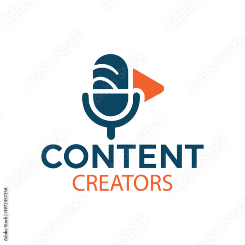 Blue megaphone with orange arrow symbolizing creation and marketing