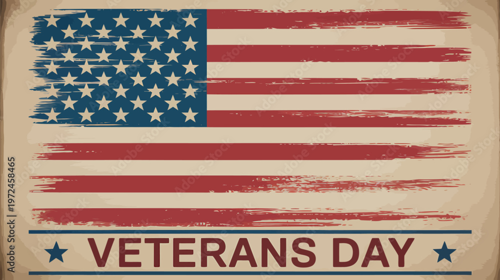 Fototapeta premium Veterans Day American flag illustration with grunge effect and patriotic text