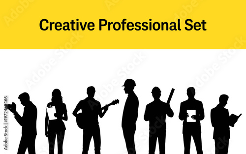 Silhouette of creative professionals working in various industries together as a team
