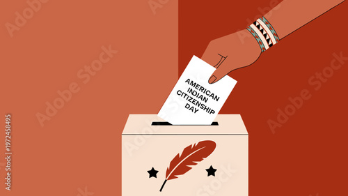 American Indian Citizenship Day voting ballot box with feather and stars