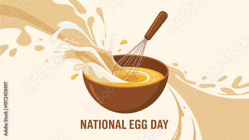 National Egg Day illustration with bowl whisk and splashing egg mixture