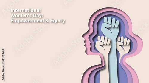 International Womens Day empowerment and equity concept with colorful hands and head silhouette