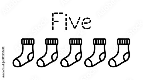 Five socks in a row with ribbed tops and cuffs illustration
