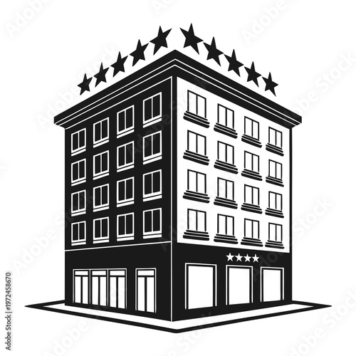 budget hotel building silhouette vector icon, simple hospitality architecture flat design isolated on white