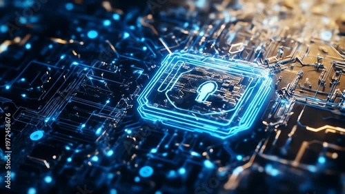 Abstract digital circuit board showing data security concept