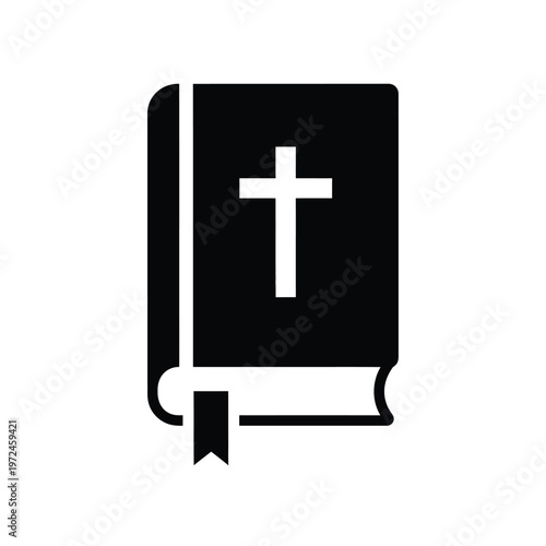 A simple black and white icon depicts a closed book with a cross symbol on the cover
