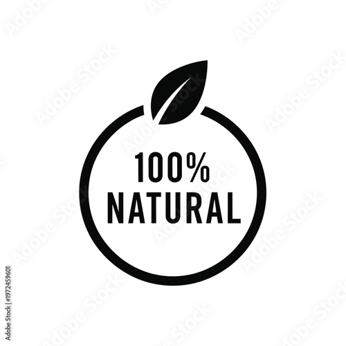 A circular graphic displays an apple shape with a leaf and the text 100 natural inside