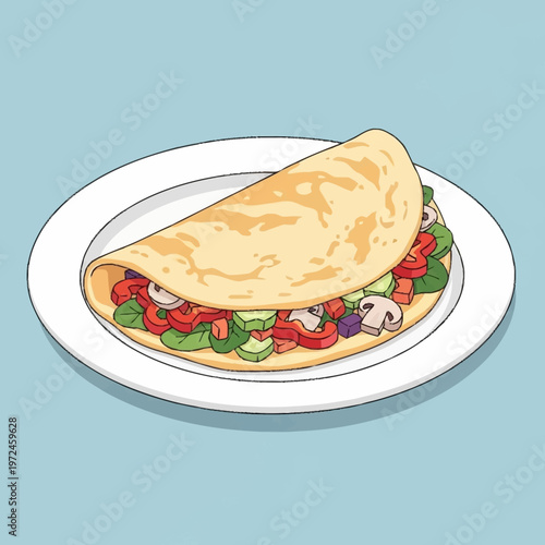 A delicious omelet on a plate.