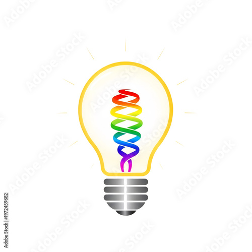 Light bulb with rainbow spiral filament symbolizing creativity and ideas.