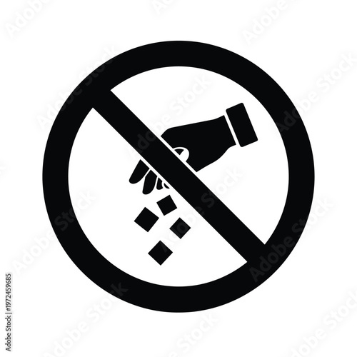 A black and white prohibition sign depicts a hand releasing small cubes indicating no littering is allowed high quality