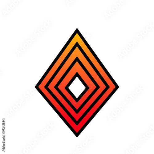 Bold diamond shape with layered orange and black lines.