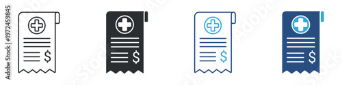 Medical Invoice Icon Set, Healthcare Billing and Hospital Receipt Symbols, Medical Payment and Insurance Claim Icons, Vector Illustration