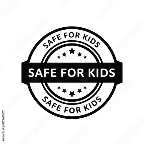 A circular badge proclaiming safe for kids is prominently displayed on a plain white background indicating child friendly content
