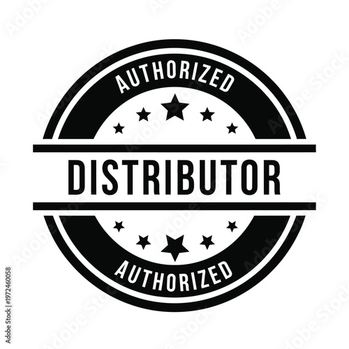 A black and white circular badge declares authorized distributor with surrounding stars indicating official approval high quality