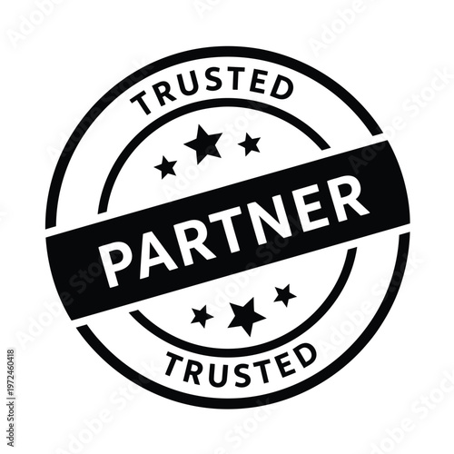 A black and white circular badge displays the word trusted with stars signifying a reliable partnership