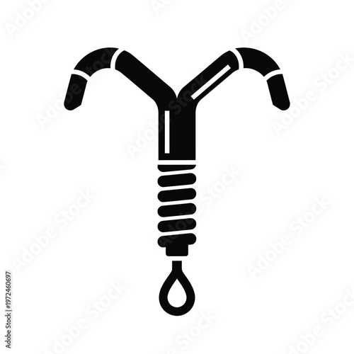 A stark black silhouette depicts a menstrual cup a reusable feminine hygiene product in a simple design