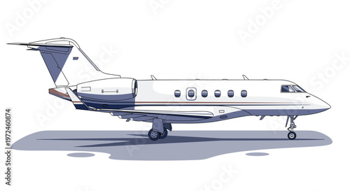 Luxurious white private jet stands ready on the runway for a business trip or exclusive vacation against a clean white background.