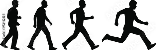 Illustration of a person transitioning from walking to running at increasing speeds Vector