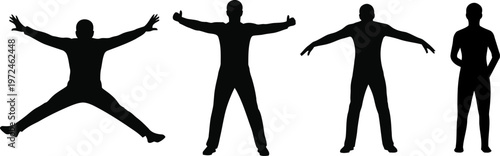 Four human silhouettes demonstrating different stances and body positions. Vector