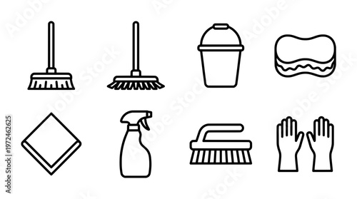 Cleaning supplies collection vector illustrations of essential cleaning tools