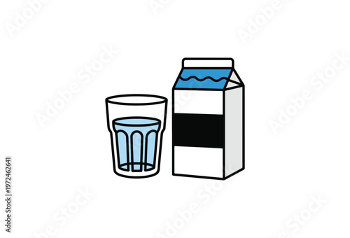 Milk carton, glass of milk, dairy drink, beverage icon