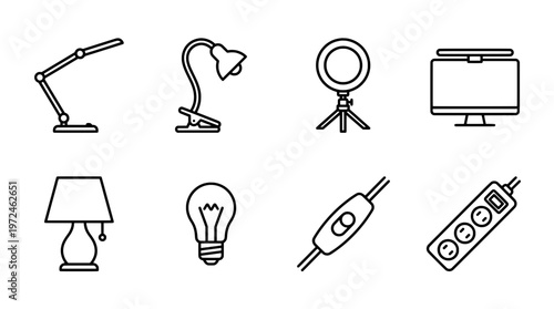 Collection of modern lamps and lighting equipment design vector icons