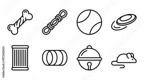Collection of pet toys icons in outline style for animal care and products