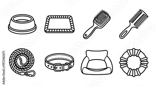 Dog supplies vector set black and white for design and illustration