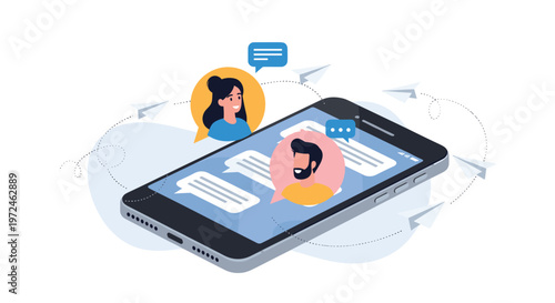 Mobile smartphone screen displaying a digital chat conversation between a man and a woman for social communication.