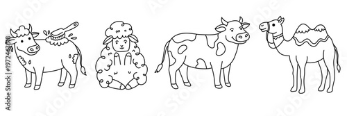 collection of farm animals for sacrifice featuring brushed cow and fluffy sheep