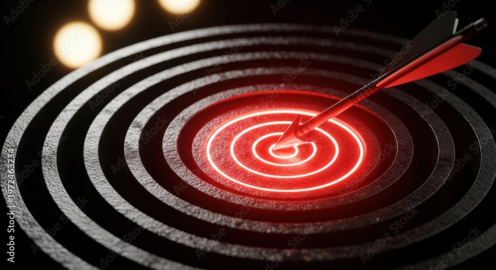 Fototapeta premium Red Arrow Hitting the Center of a Black Target
