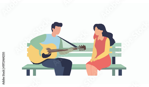 Couple date serenade flat vector illustration