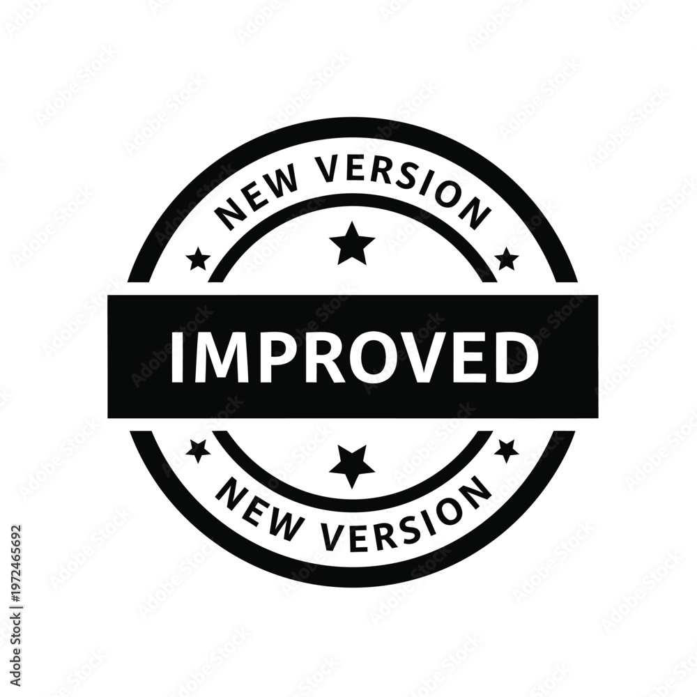 Fototapeta premium A circular black and white badge displays the word improved prominently with new version encircling it high quality professional
