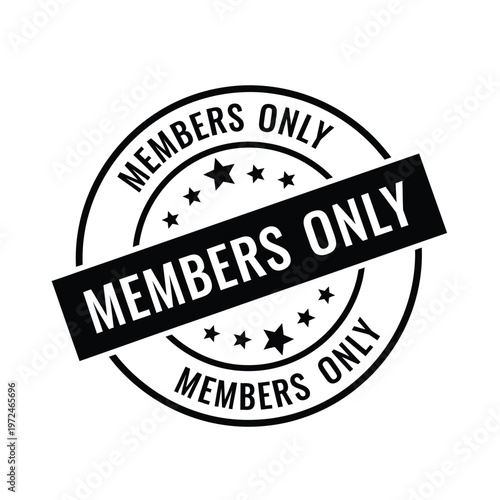 A circular black and white emblem displays the text members only repeated around a central starburst high quality professional