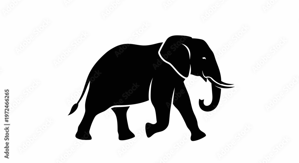 Fototapeta premium Black silhouette of an elephant walking.