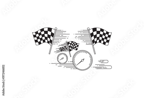 A vector illustration of a checkered racing flag with casino game elements like dice cards chips and domino representing luck and gambling leisure games art
