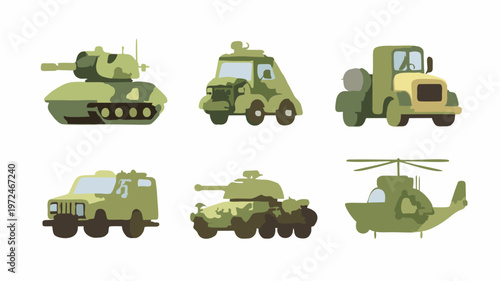 collection of military vehicles in cartoon vector 