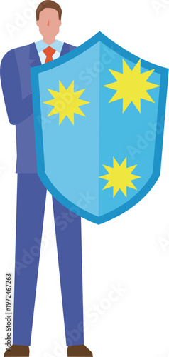 盾でリスクを防ぐ男性