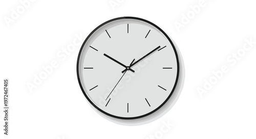 Minimalist Round Wall Clock with Black Frame Isolated on White Background